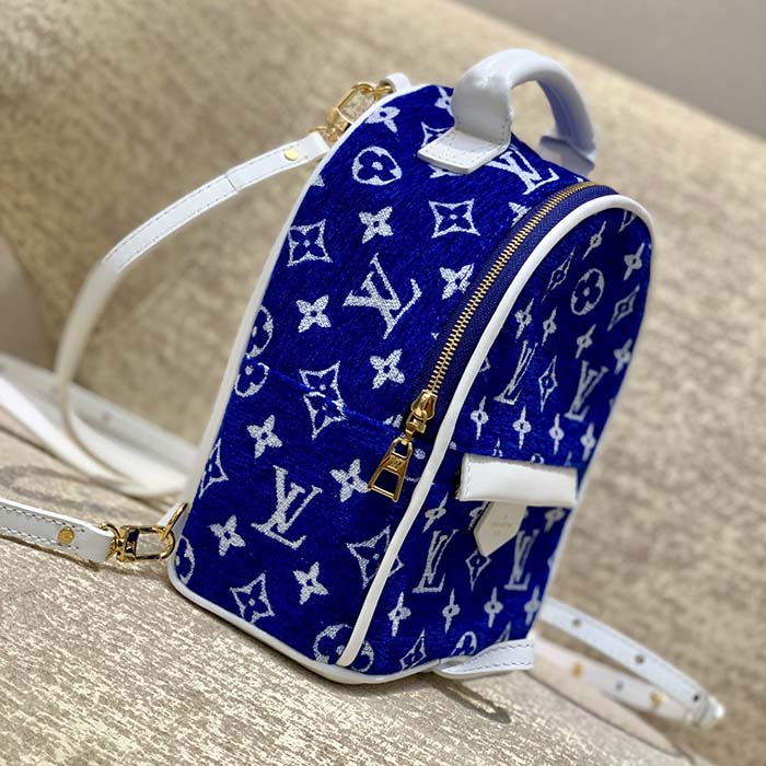 Louis Vuitton LV Unisex Palm Springs Mini Backpack Blue Monogram Velvet Jacquard