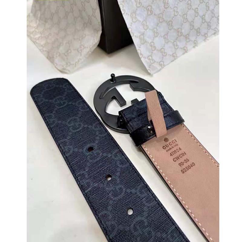 Gucci Unisex GG Supreme Belt with G Buckle Black/Grey GG Supreme Canvas 4 cm Width