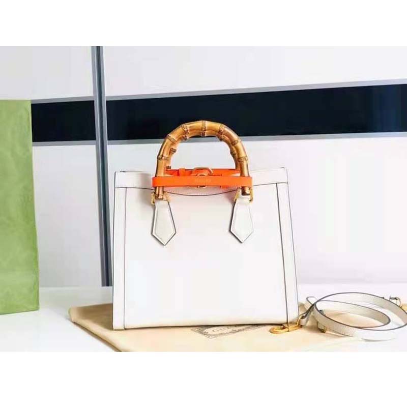 Gucci GG Women Gucci Diana Small Tote Bag Double G White Leather