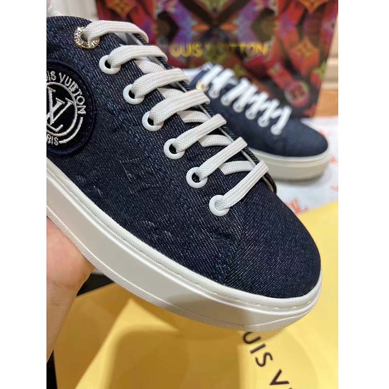 Louis Vuitton LV Unisex Time Out Sneaker Blue Monogram Debossed Denim
