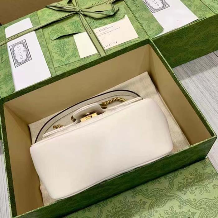Gucci Women GG Marmont Matelassé Mini Shoulder Bag White Chevron Leather