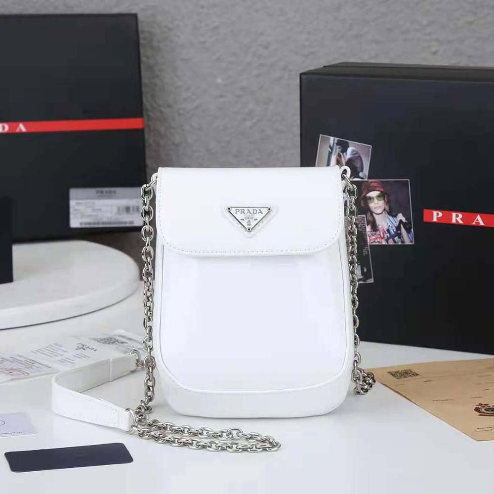 Prada Women Brushed Leather Mini-Bag-White