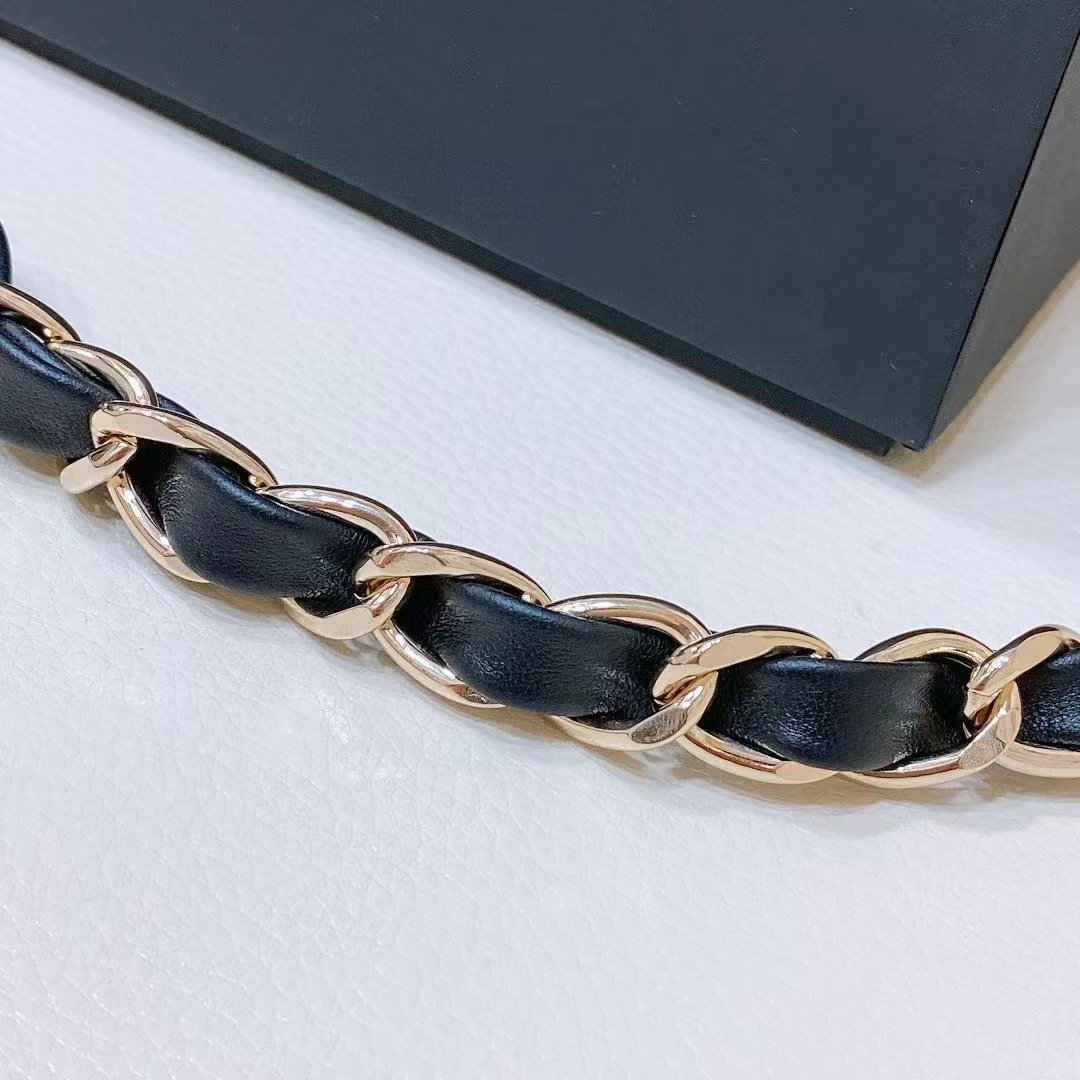 Chanel Women CC Chain Belt Lambskin Gold-Tone Metal Strass Black