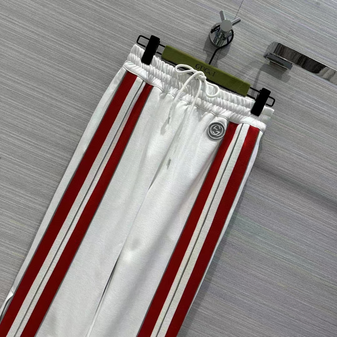 Gucci Women GG Technical Jersey Pant Web Interlocking G Embroidered Patch Elastic Waist Two Side Pockets