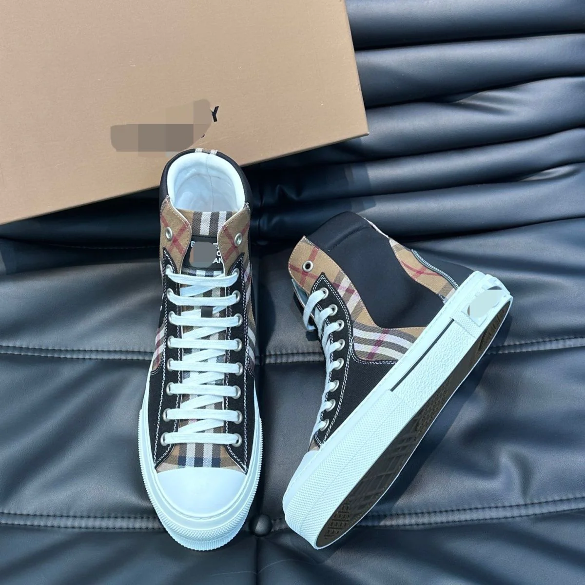 New Cowhide Stitching Canvas Lace-up High-top Casual Shoes 1024030619