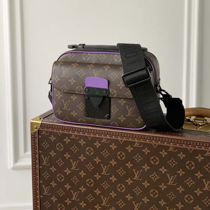 Louis Vuitton LV Unisex S Lock Sling Bag Purple Monogram Macassar Coated Canvas
