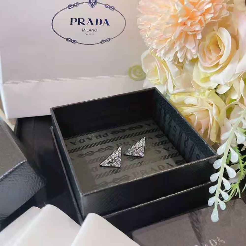 Prada Women Crystal Logo Jewels Zirconia Earrings-Silver
