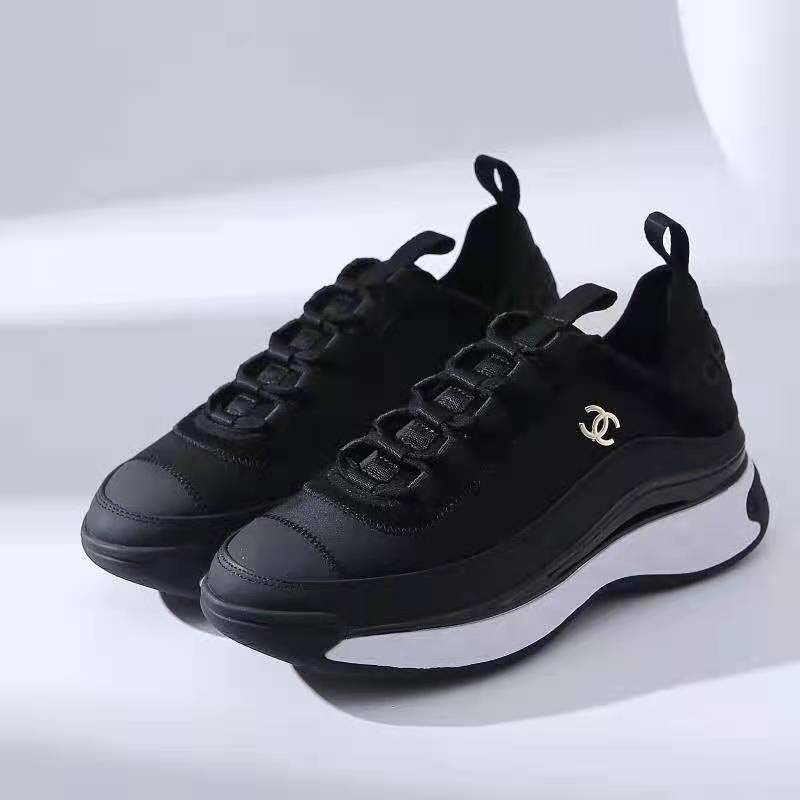 Chanel Women Sneakers in Velvet Calfskin & Mixed Fibers 1 cm Heel-Black