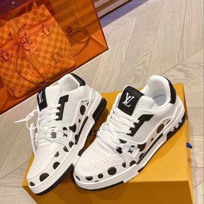Louis Vuitton Unisex LV Trainer Sneaker Black Calf Leather Rubber Outsole Monogram Flowers
