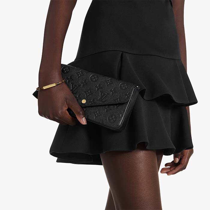 Louis Vuitton LV Women Félicie Pochette Black Monogram Empreinte Embossed Supple Grained Cowhide