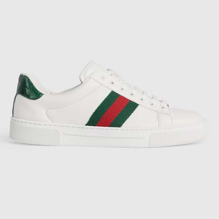 Gucci Unisex GG Ace Sneaker White Leather Green Red Web ‘ACE’ Metal Tag Rubber