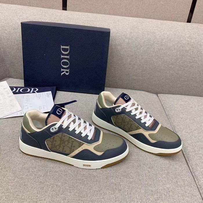 Dior Unisex Shoes CD B27 Low-Top Sneaker Brown Deep Gray Smooth Calfskin Oblique Galaxy Leather