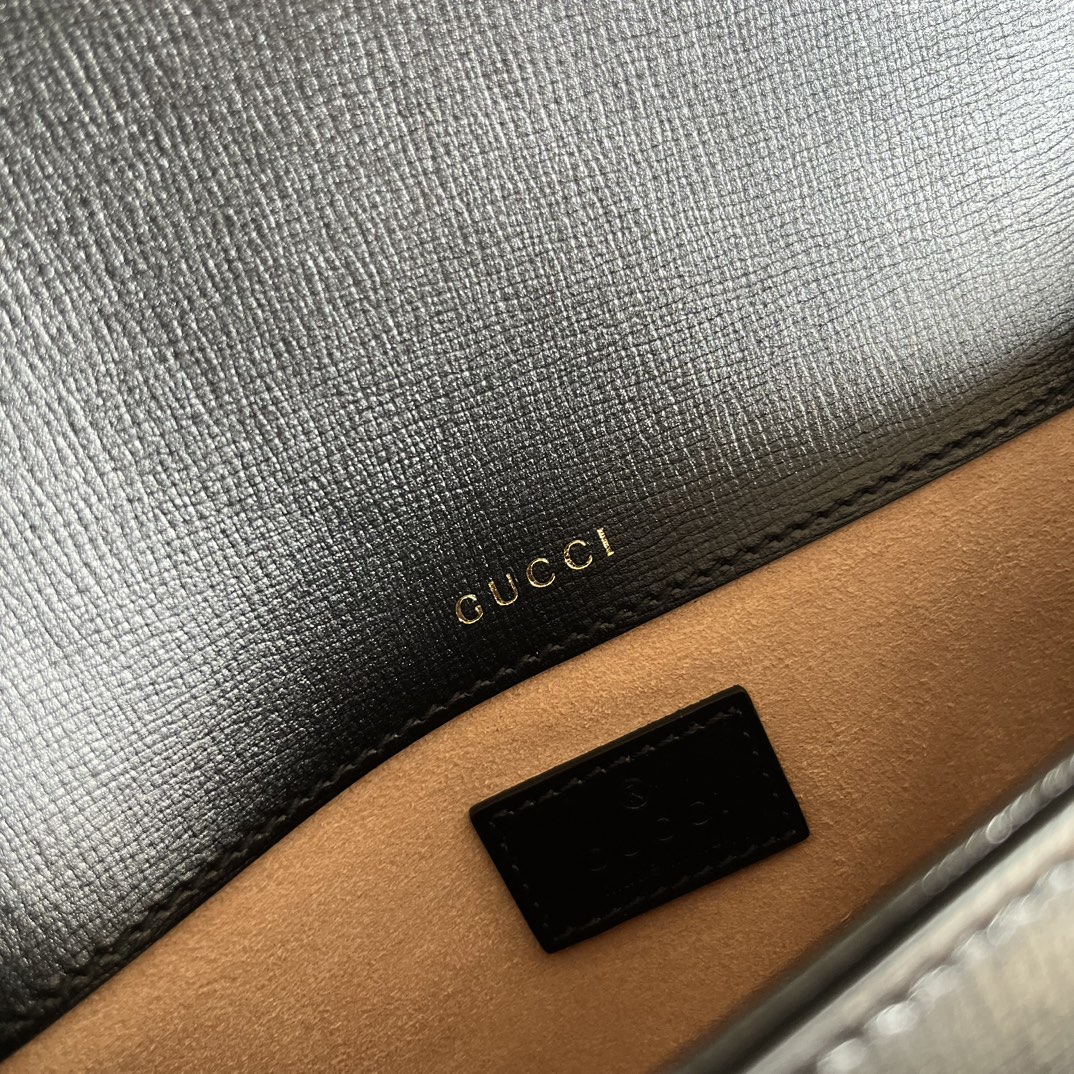 Gucci Women Dionysus Small Shoulder Bag Black Leather GG Supreme Canvas