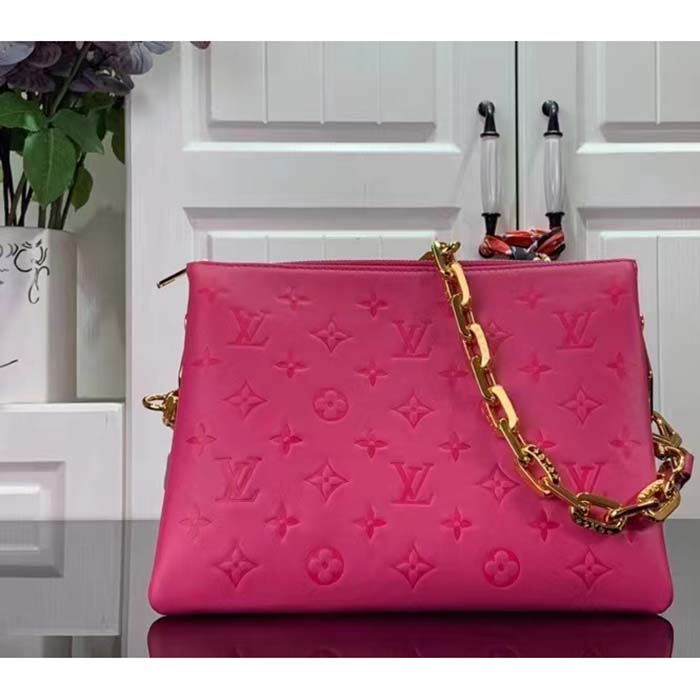 Louis Vuitton LV Women Coussin BB Handbag Fluo Pink Grained Calfskin Leather