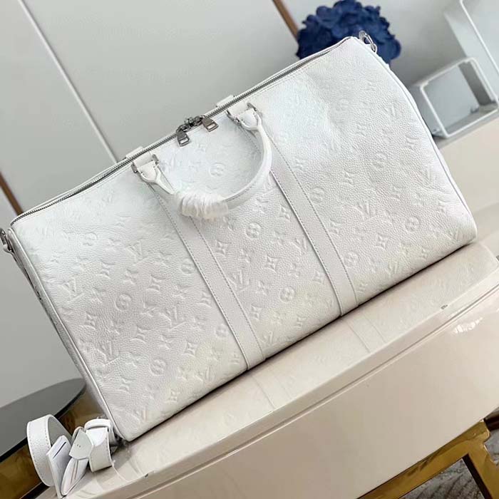 Louis Vuitton Unisex LV x YK Bandoulière Keepall 50 White Taurillon Monogram Cowhide Psychedelic Flower