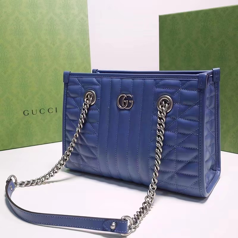 Gucci Unisex GG Marmont Medium Matelassé Leather Blue Bag Double G