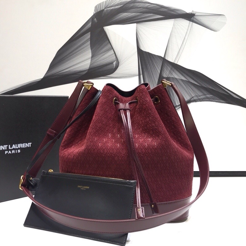 Saint Laurent All-Over Monogram Bucket Bag Burgundy For Women 0425020814