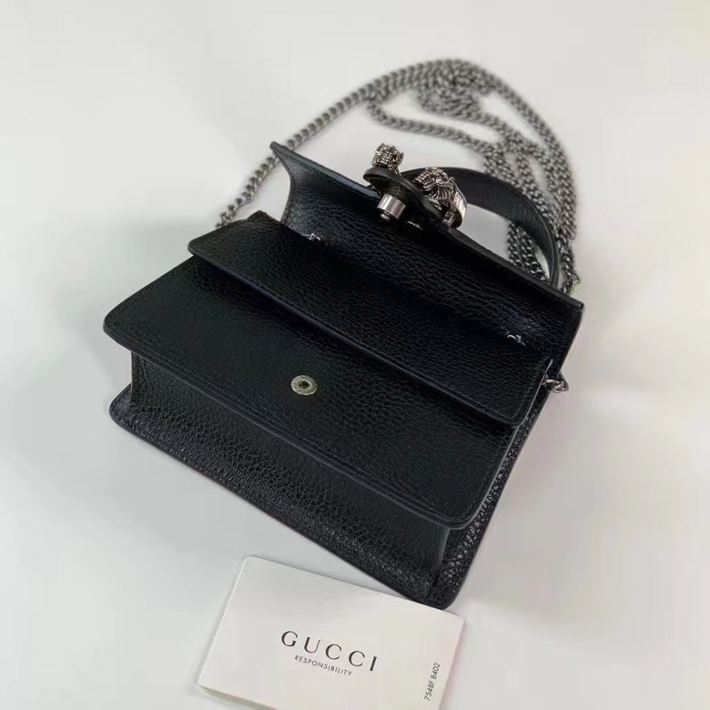 Gucci GG Women Dionysus Mini Top Handle Bag Black Crystal Hardware Tiger Head Closure
