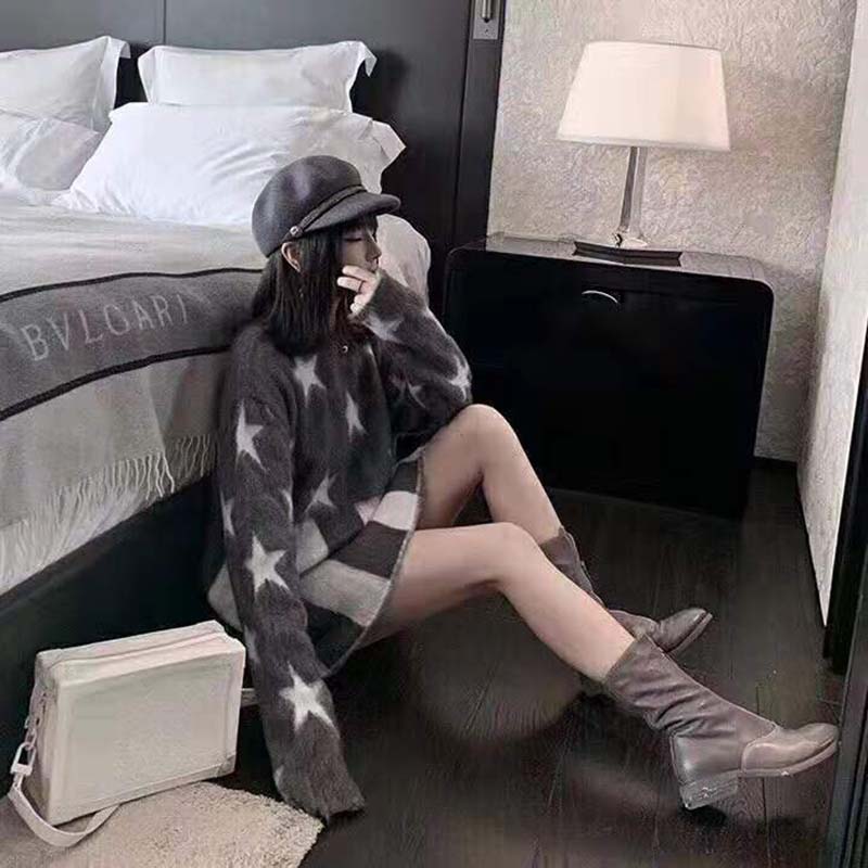 Louis Vuitton LV Women USA Flag Mohair Jacquard Crewneck Sweater-Grey