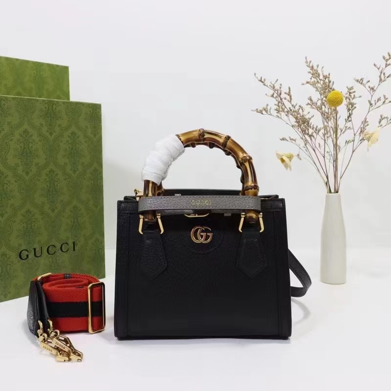 Gucci GG Women Diana Mini Tote Bag Black Leather Double G