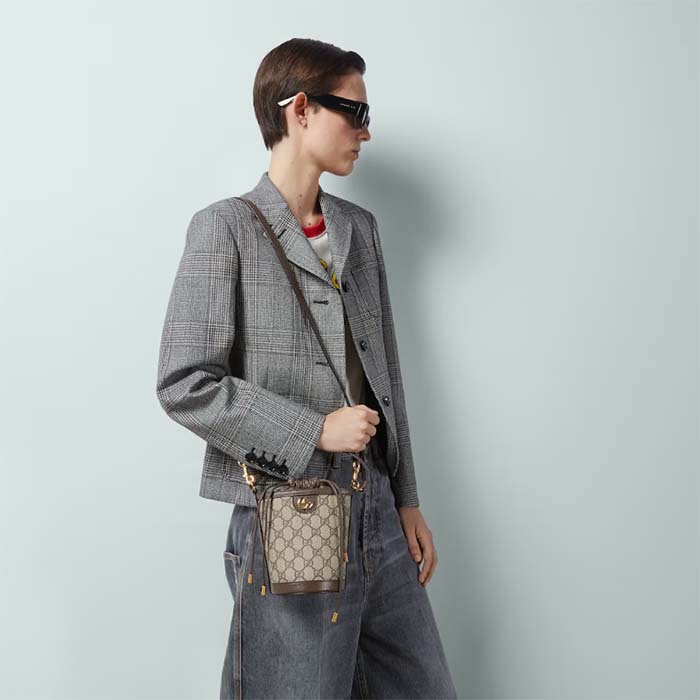 Gucci GG Unisex Ophidia Mini Bucket Bag Beige Ebony GG Supreme Double G