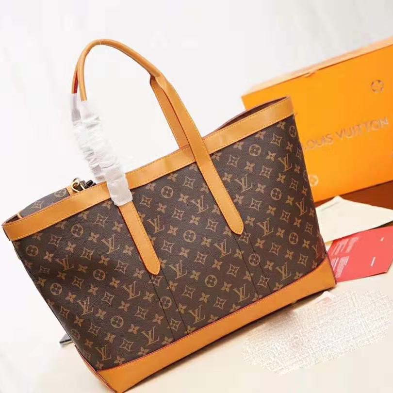 Louis Vuitton LV Men Cabas Voyage in Iconic Monogram Canvas and Natural Leather-Brown
