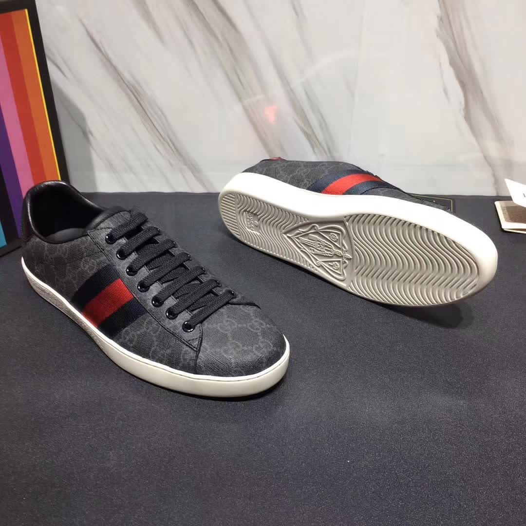 Gucci Men Ace GG Supreme Canvas Sneaker Shoes-Grey