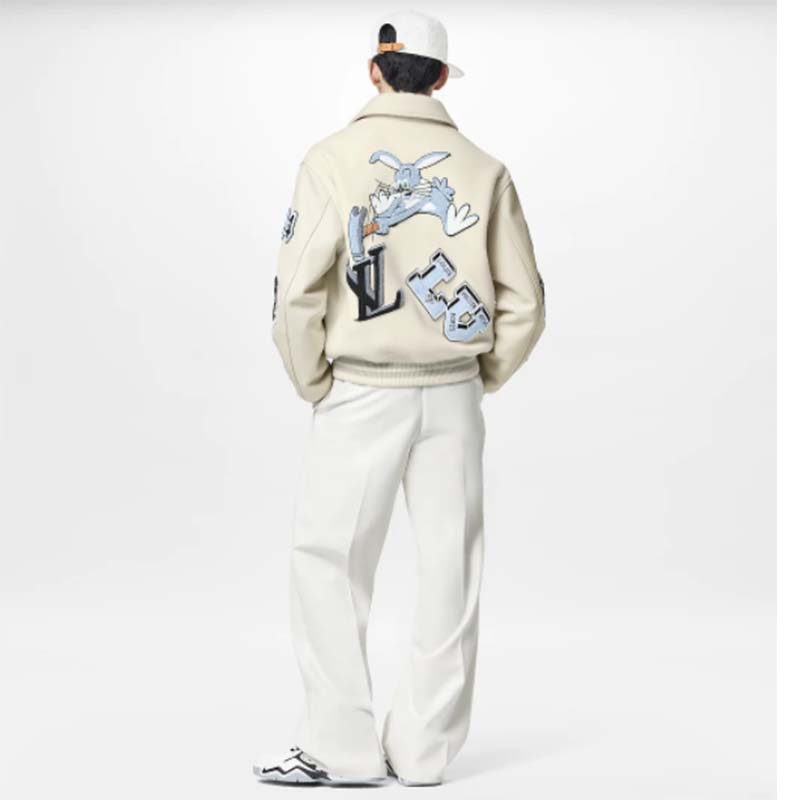 Louis Vuitton LV Men Multi-Patches Mixed Leather Varsity Blouson LWG Calf White