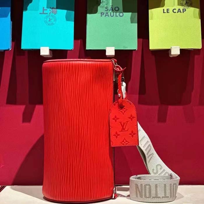 Louis Vuitton LV Unisex Soft Polochon MM Vermillion Red Epi XL Grained Cowhide Leather