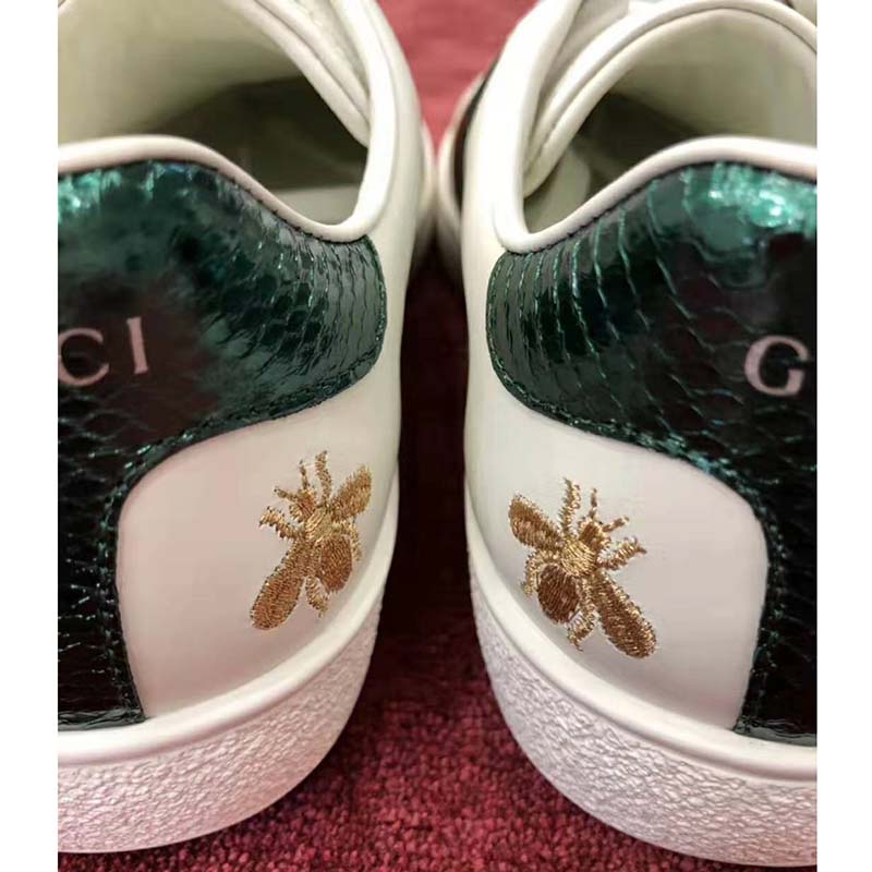 Gucci Men’s Ace Embroidered Sneaker in White Leather with Bees and Stars