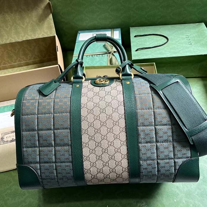 Gucci Unisex Mini GG Canvas Small Duffle Bag Green Quilted Beige Ebony Supreme Canvas