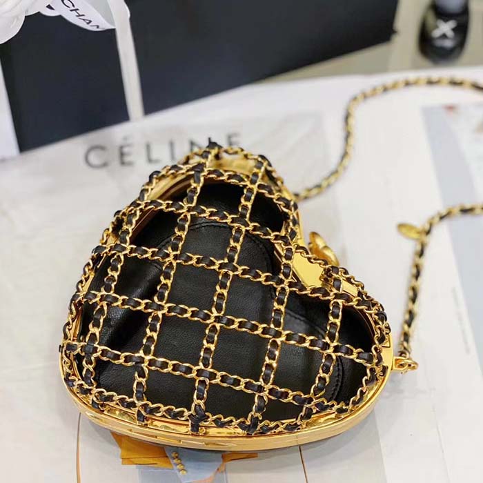 Chanel Women CC Heart Minaudiere Lambskin Gold-Tone Metal Black