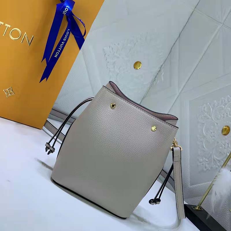 Louis Vuitton LV Women Nano Lockme Bucket Bag Greige Beige Grained Calf