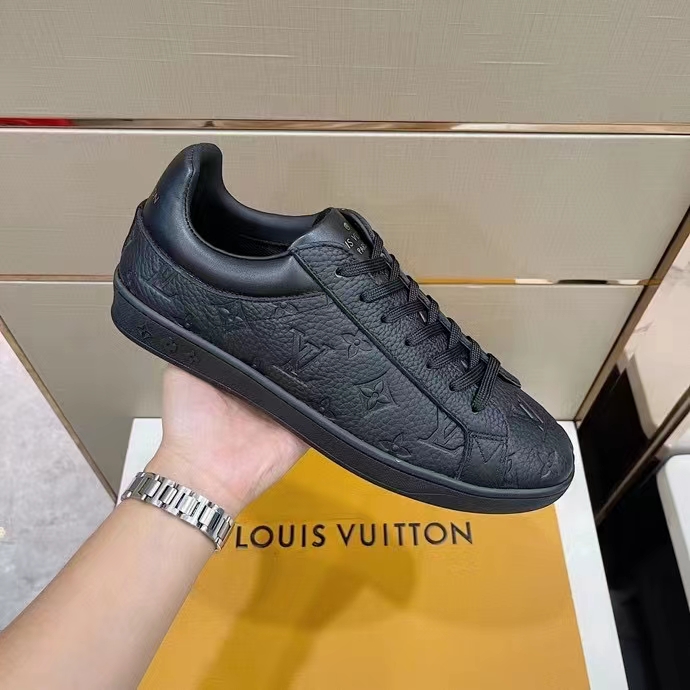 Louis Vuitton LV Unisex Luxembourg Sneaker Monogram Embossed Grained Calf Leather Black Rubber