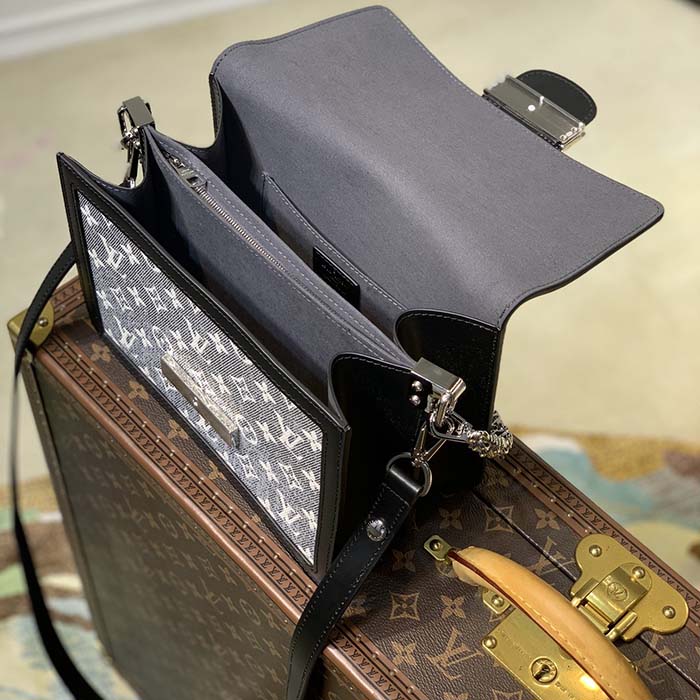 Louis Vuitton LV Women Dauphine MM Handbag Gray Denim Textile Jacquard