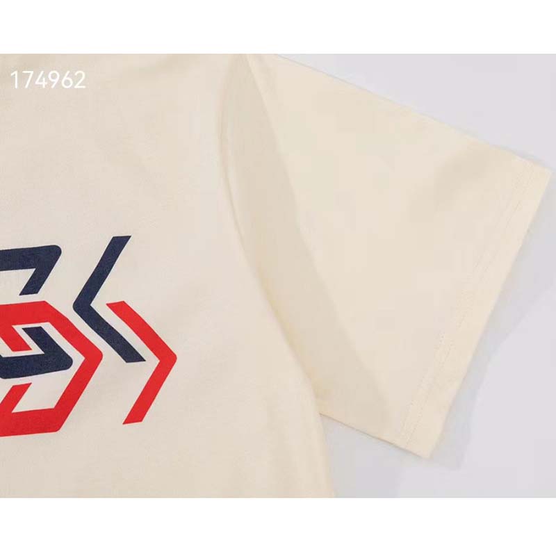 Gucci GG Men Cotton Jersey T-Shirt Beige Gucci Mirror Print Crewneck Oversize Fit