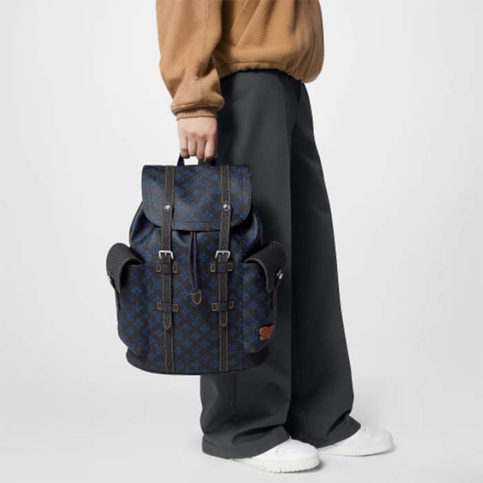 Louis Vuitton LV Unisex Christopher MM Backpack Blue Monogram Coated Canvas