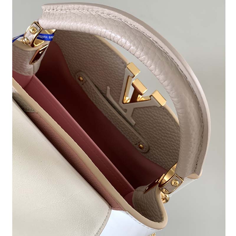 Louis Vuitton LV Women Capucines BB Handbag Beige Taurillon Patent Leather Smooth Calfskin