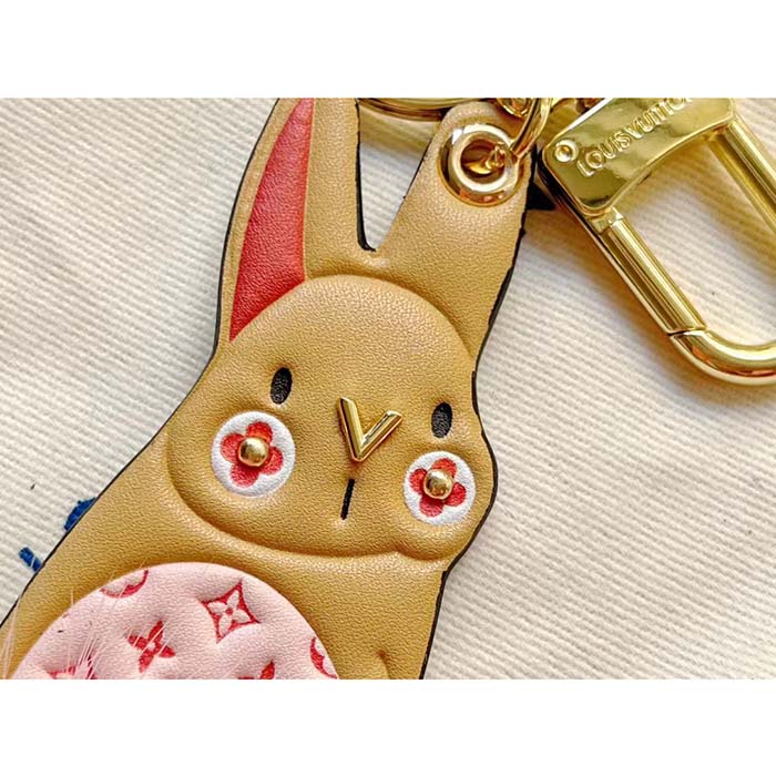 Louis Vuitton Unisex LV Bunny Key Holder Brown Pink Leather Canvas Mink