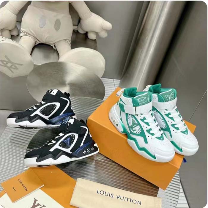 Louis Vuitton LV Unisex Trainer 2.0 Sneaker Boot Green Calf Leather Neoprene