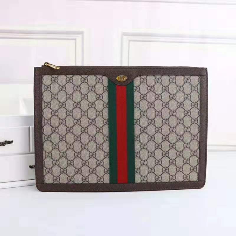 Gucci GG Unisex Ophidia GG Portfolio in Beige/Ebony GG Supreme Canvas