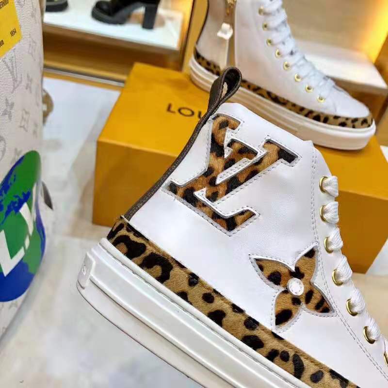 Louis Vuitton LV Unisex Stellar Sneaker Boot in Soft White Calfskin Leather with Giant LV Monogram Flowers