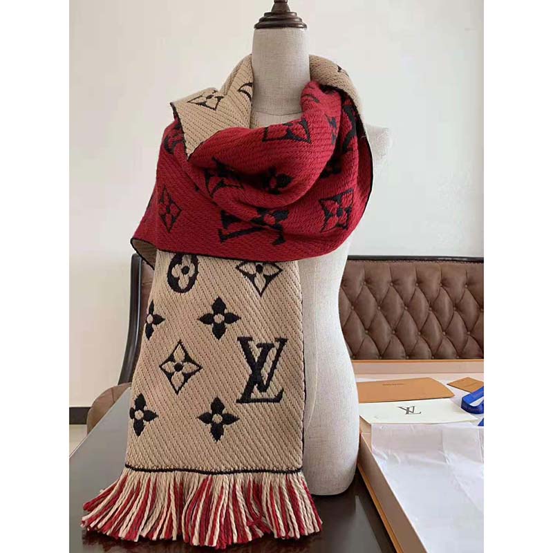 Louis Vuitton LV Women Logo Mania Duo Monogram Wool and Silk Scarf-Sandy