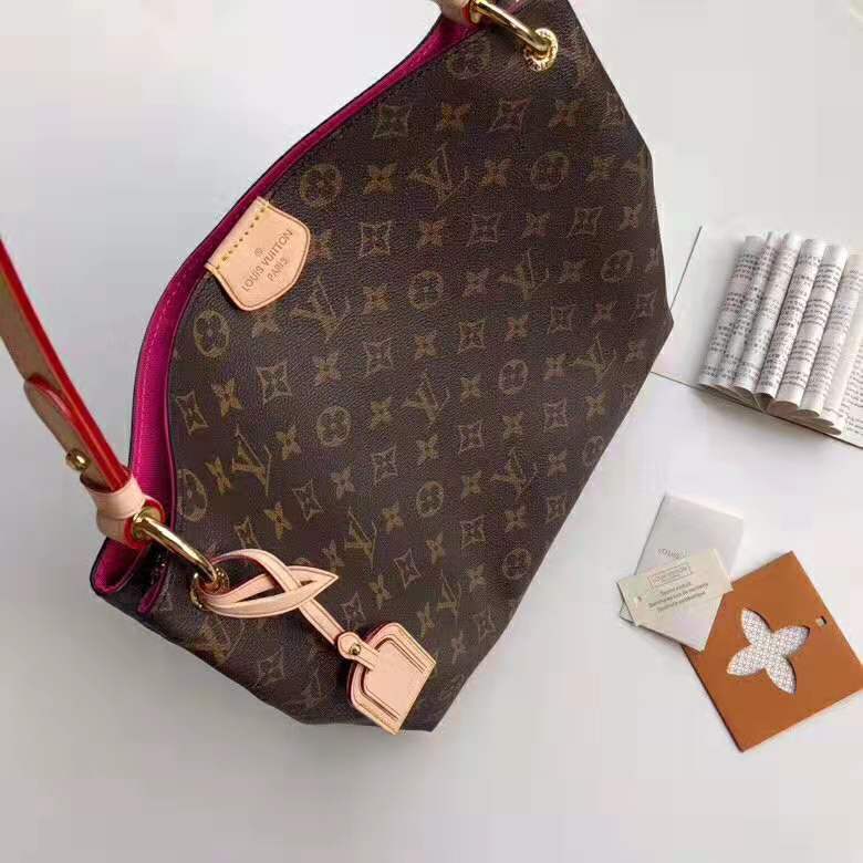 Louis Vuitton LV Women Graceful PM Hobo in Classic Monogram Canvas-Beige