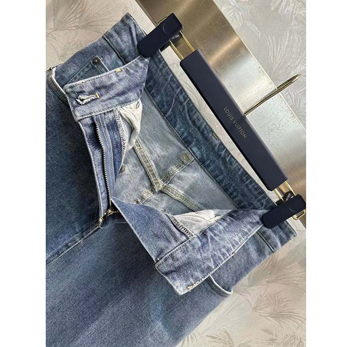 Louis Vuitton Men LV Wide-Leg Graphic Accent Jeans Cotton Blue Regular Fit 1AFFWE