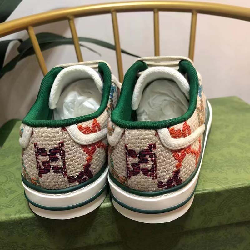 Gucci Unisex GG Gucci Tennis 1977 Sneaker Green Red Web Flat 2 cm Heel