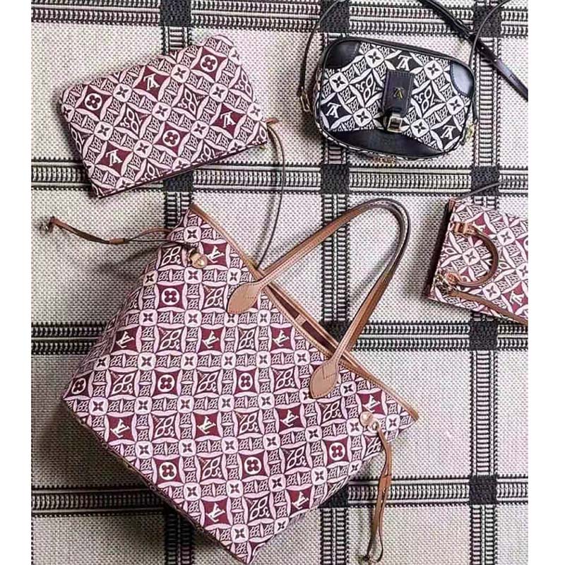 Louis Vuitton LV Women Since 1854 Neverfull MM Tote Red Monogram Flowers Canvas