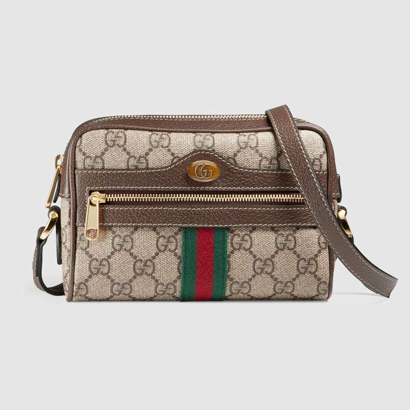 Gucci GG Women Ophidia GG Supreme Mini Bag in Beige/Ebony GG Supreme Canvas
