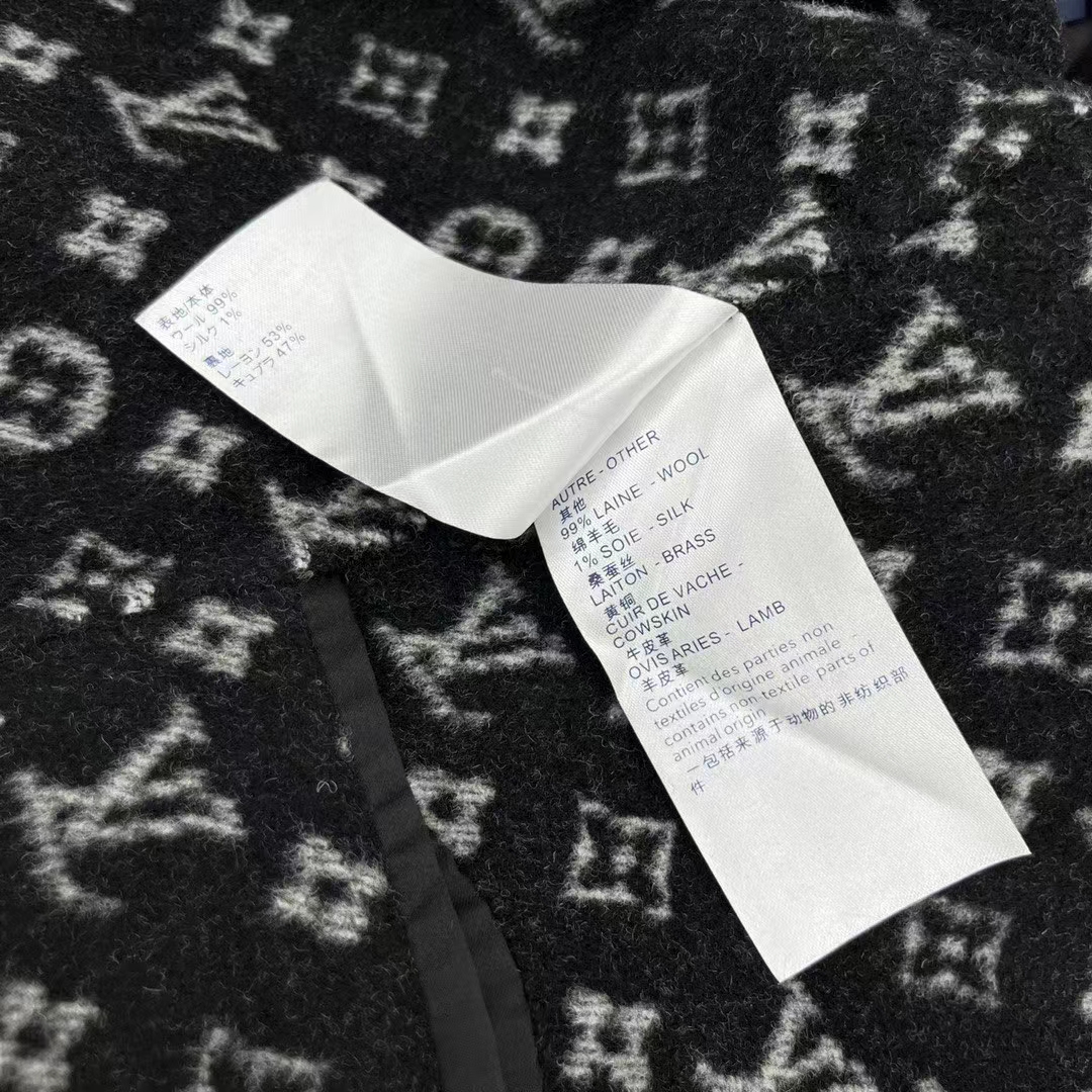 Louis Vuitton LV Women Hooded Wrap Coat Wool Silk Black White Regular Fit