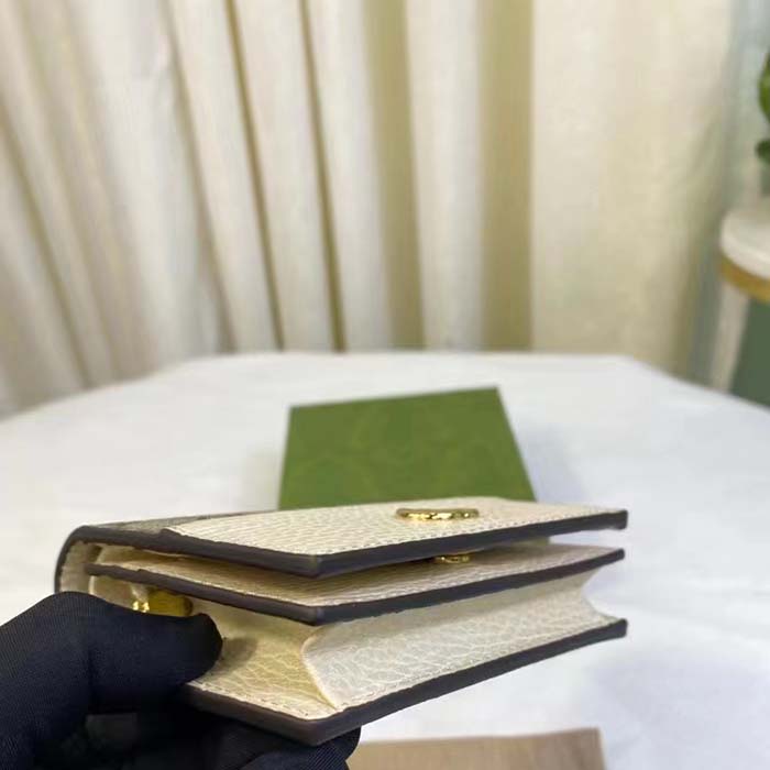 Gucci Unisex GG Marmont Card Case Wallet Double G Beige Ebony GG Supreme Canvas